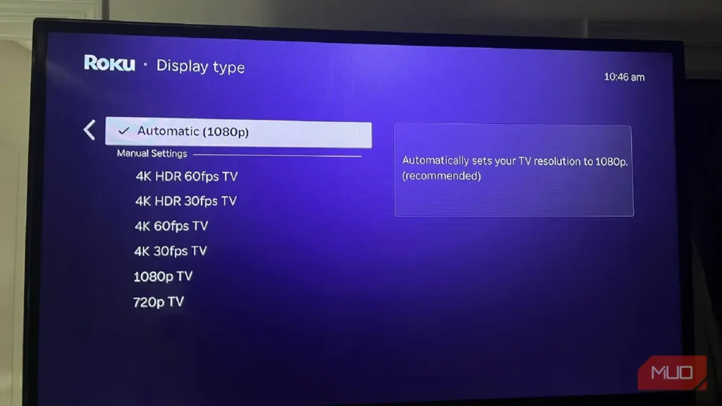 تنظیمات نوع نمایشگر در Roku