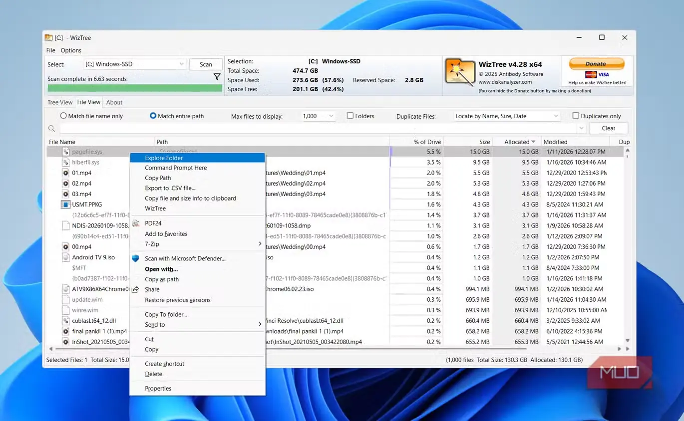 منوی کلیک‑راست ویزتری بر روی PC