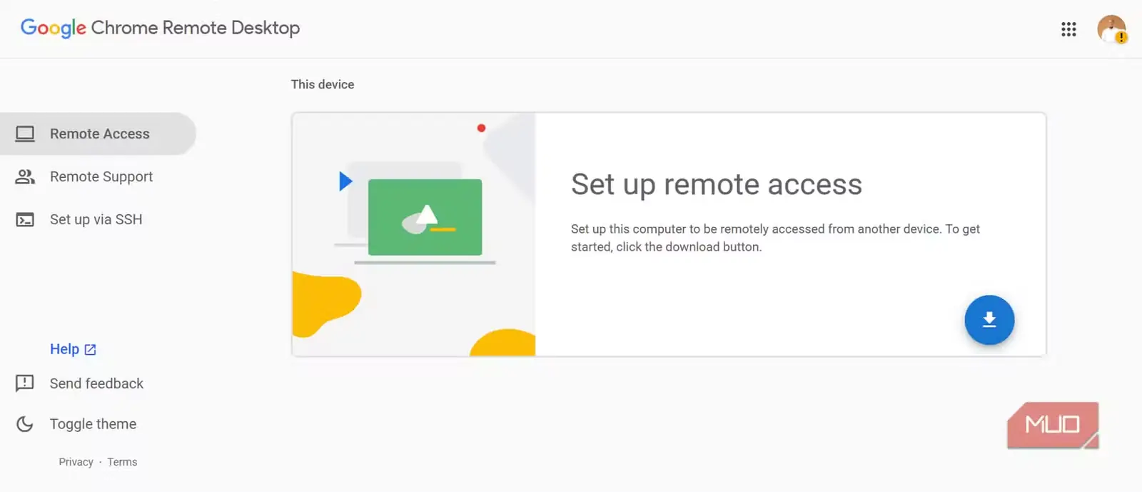 نمای ابزار Chrome Remote Desktop
