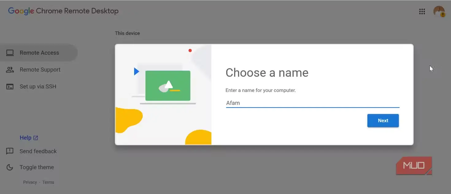 نامگذاری میزبان Chrome Remote Desktop