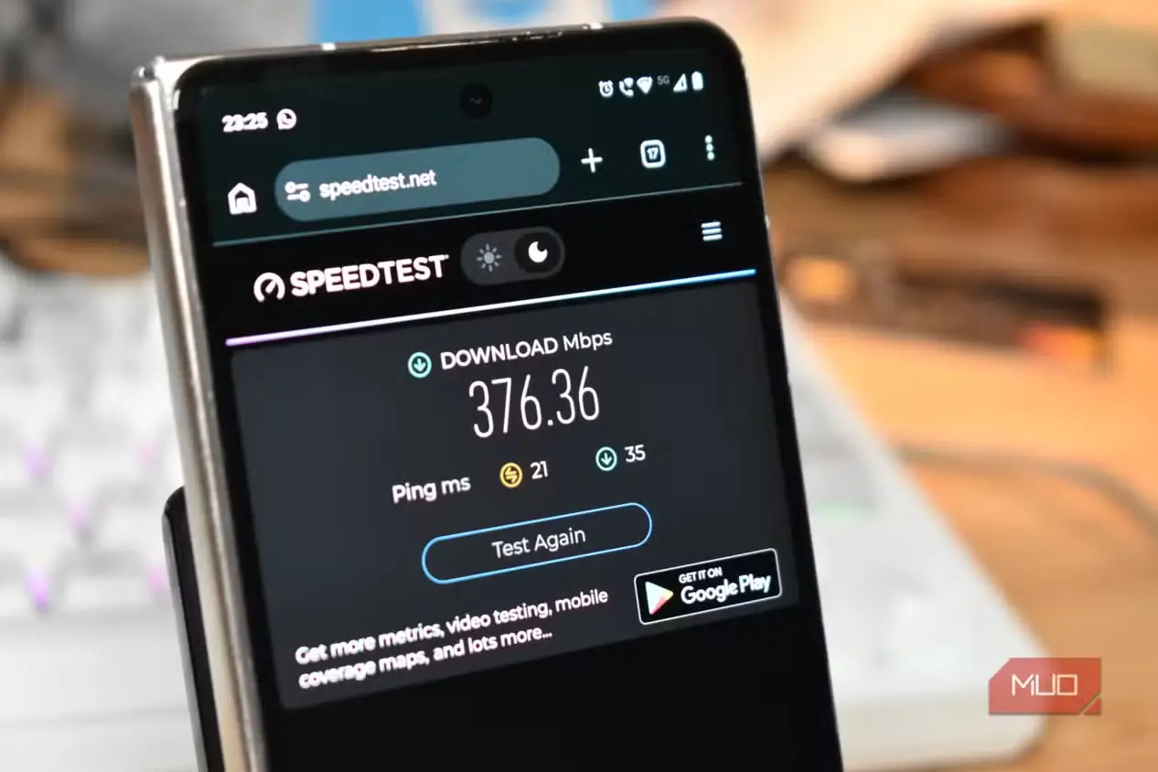نتیجهی سریع Speedtest روی Wi-Fi ۵گیگاهرتز گوشی اندروید
