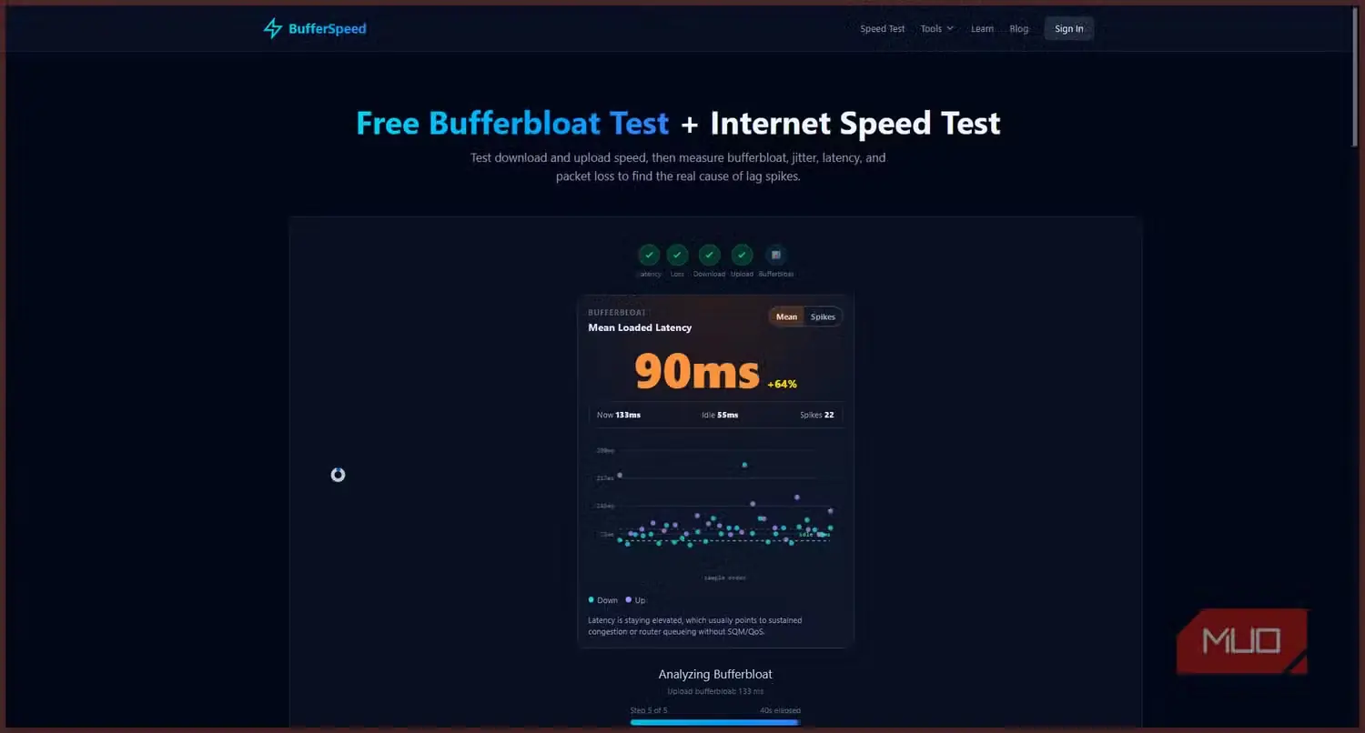 آزمون تأخیر اینترنت در وبسایت BufferSpeed