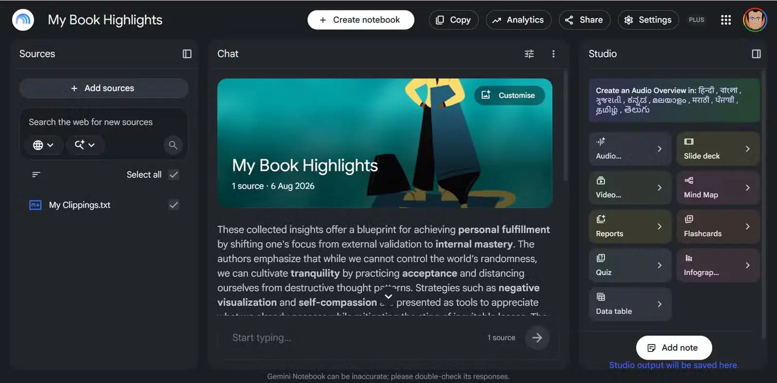 آپلود فایل My Clippings.txt بهعنوان منبع در Gemini Notebook