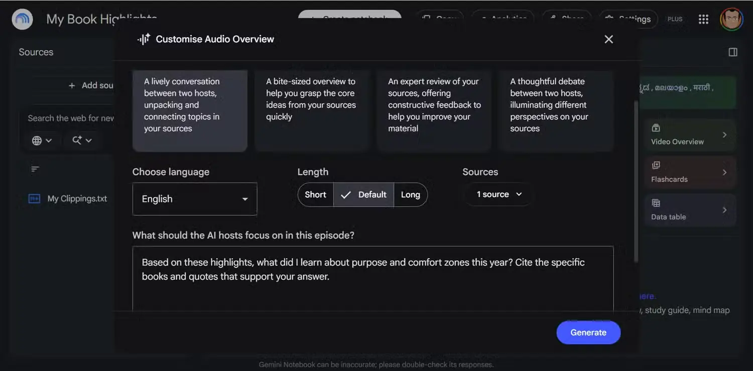 سفارشیسازی Audio Overview با پرامپت محوری در Gemini Notebook