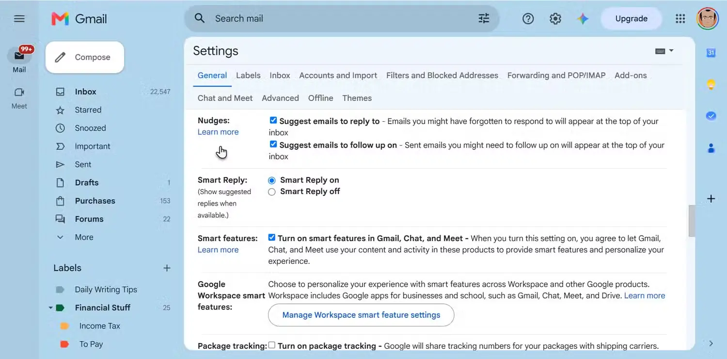 تنظیم کلید یادآوری Nudge در Gmail برای یک پاسخ پیگیری.
