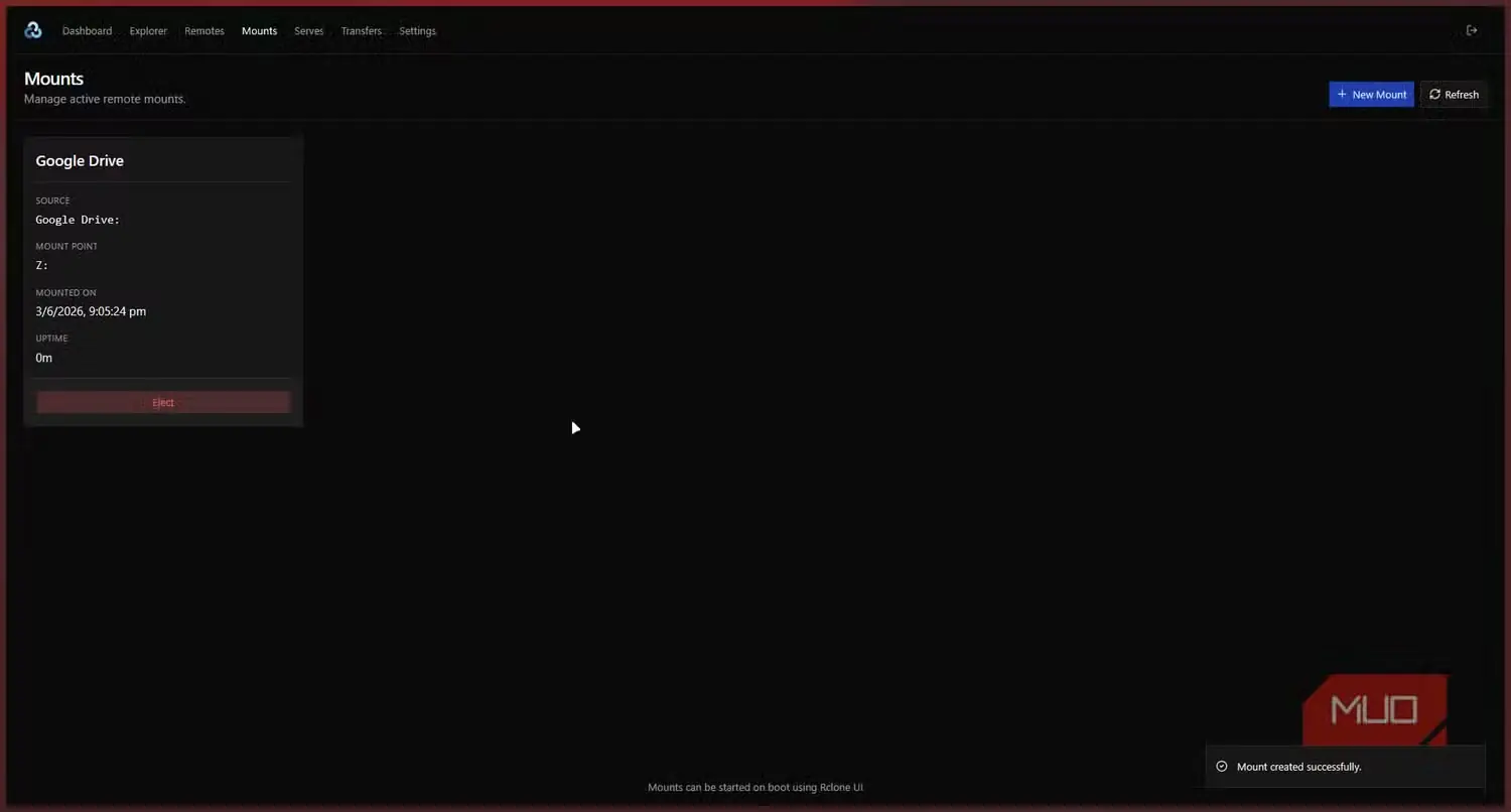 صفحه سوارسازی‌های Rclone برای مدیریت درایوها