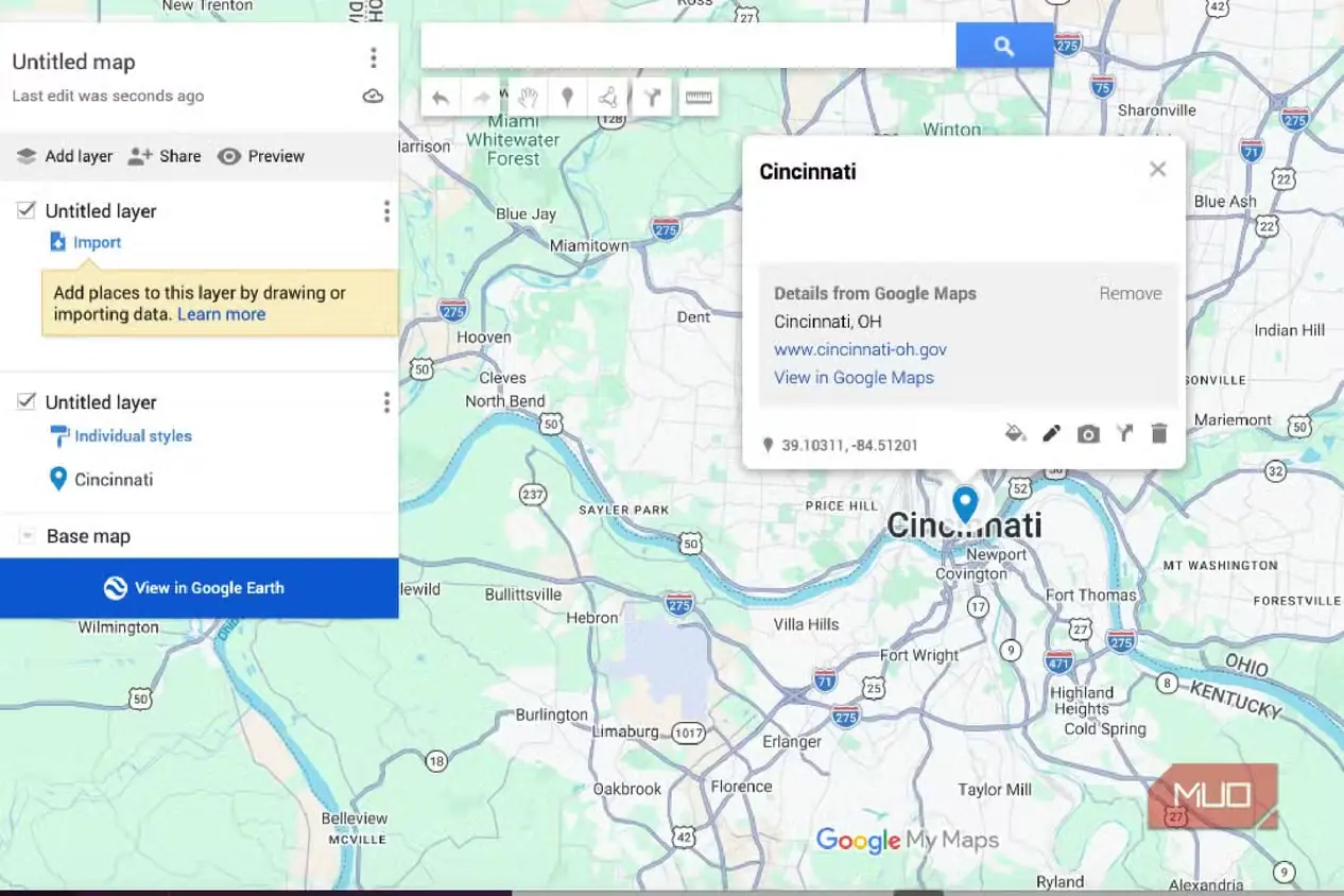 قرار دادن نشان در سینسیناتی با Google My Maps