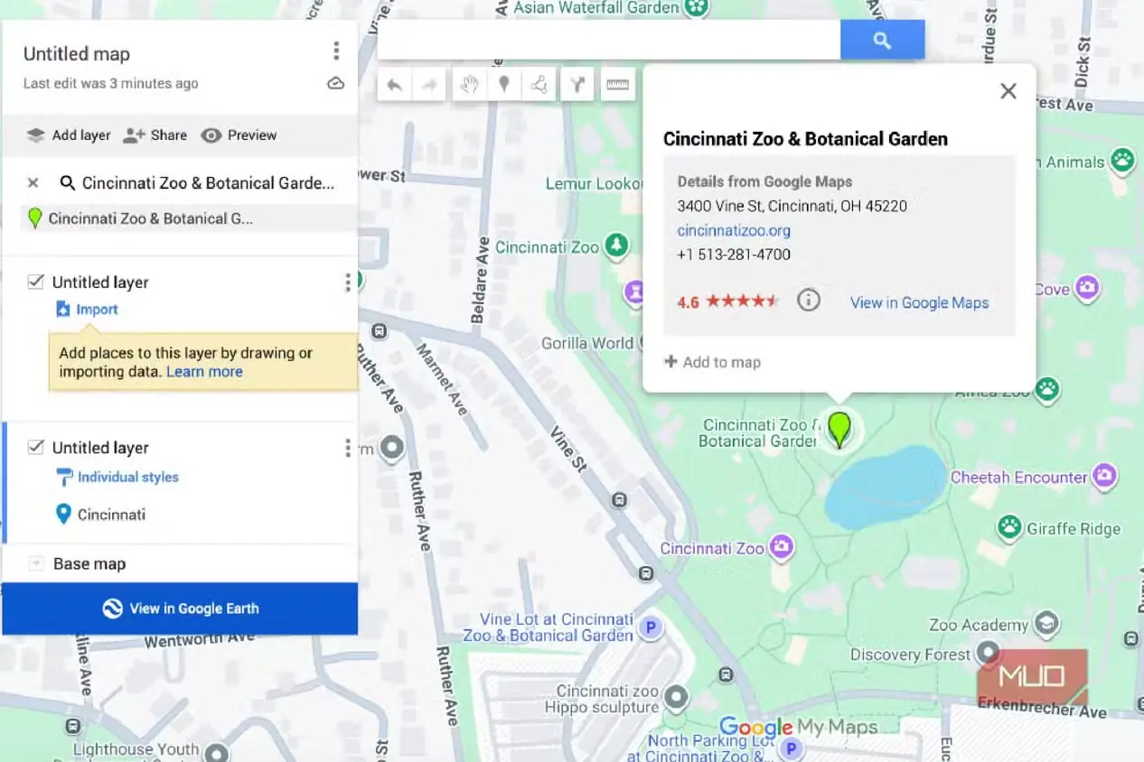 باغوحش سینسیناتی در Google My Maps