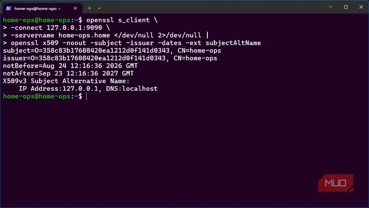 فرمان OpenSSL در بش برای نمایش مستقیم خطای گواهی خودامضا