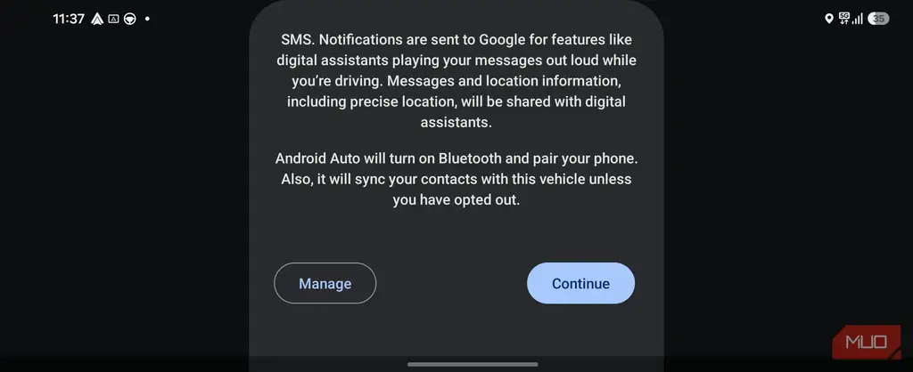 اعلام مجوز اتصال Android Auto برای ارسال پیامک و جفتسازی بلوتوث