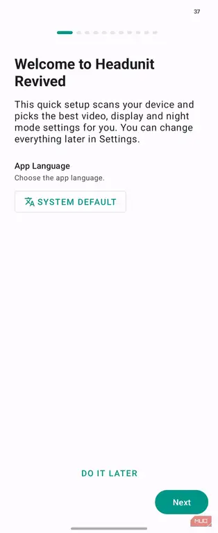 صفحه خوشآمدگویی Headunit Revived با انتخاب زبان اپلیکیشن