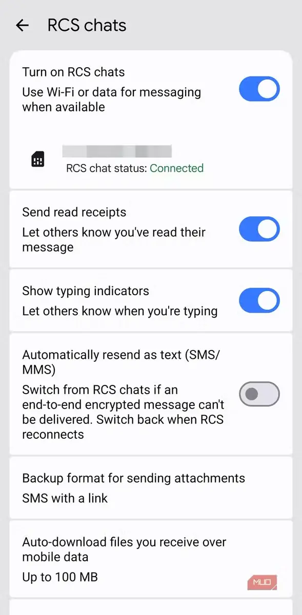 وضعیت گفتوگوی RCS نشاندهنده اتصال برقرارشده