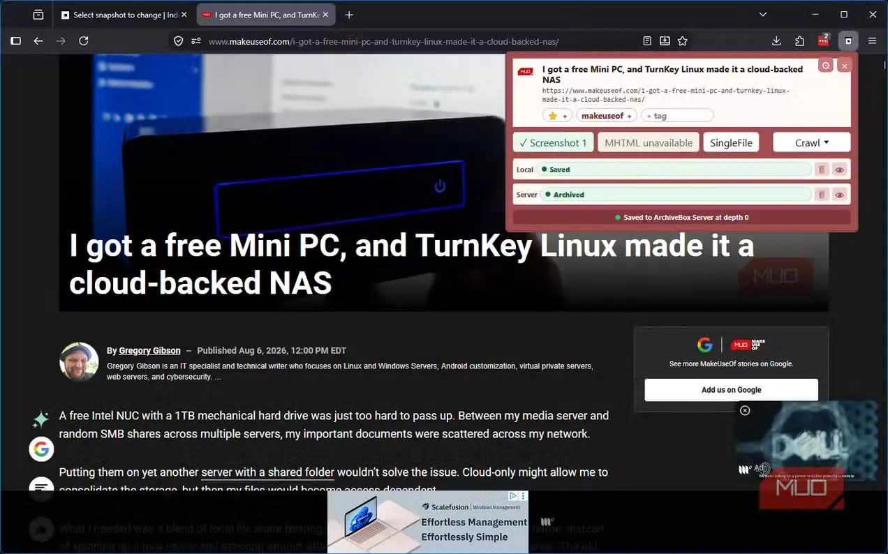 استفاده از افزونه ArchiveBox فایرفاکس برای گرفتن عکس فوری وبسایت تب فعال مرورگر