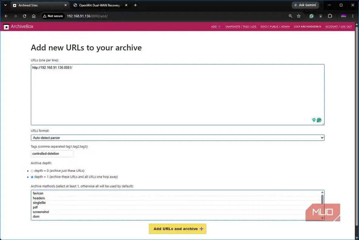 ArchiveBox در حال افزودن یک وبگاه موقت برای بایگانی