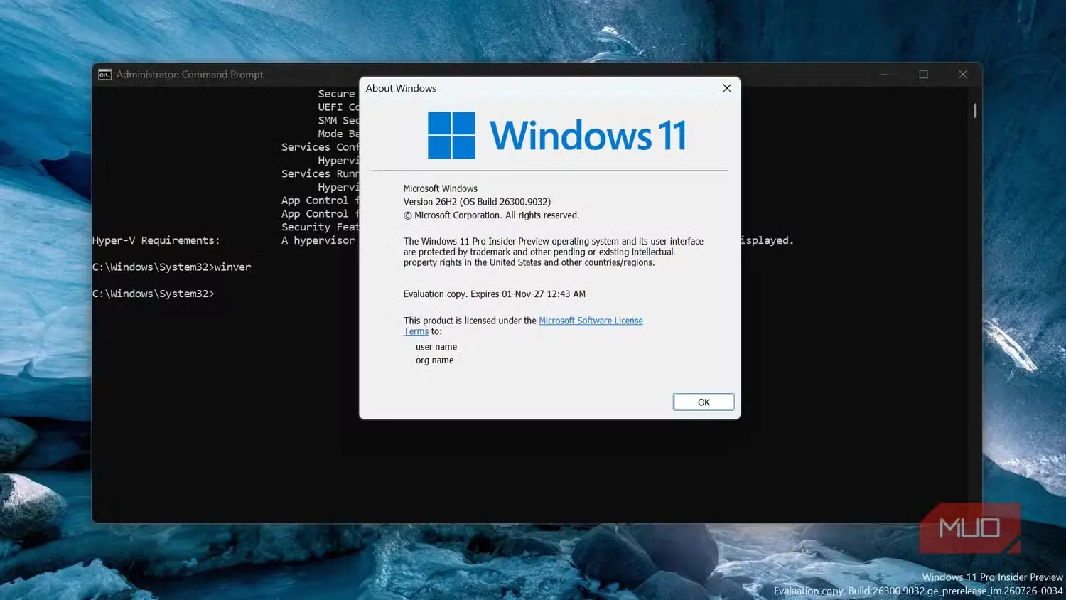 پنجره گفتوگوی درباره Windows 11 باز شده است
