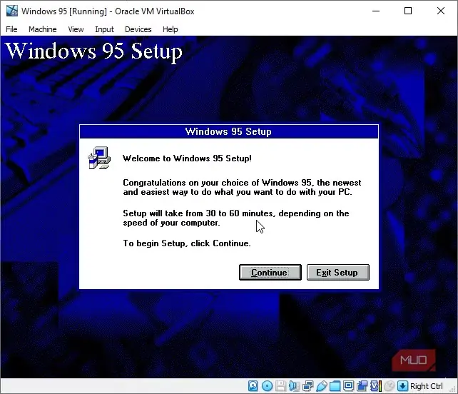 پیکربندی نصب Windows 95 در VirtualBox