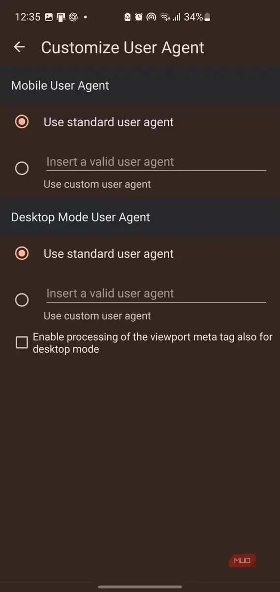 سفارشیسازی تنظیمات user agent در کرومایت
