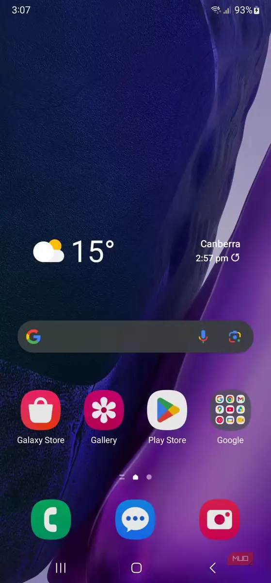 صفحهٔ Samsung Note 20 Ultra پس از بازنشانی کارخانهای