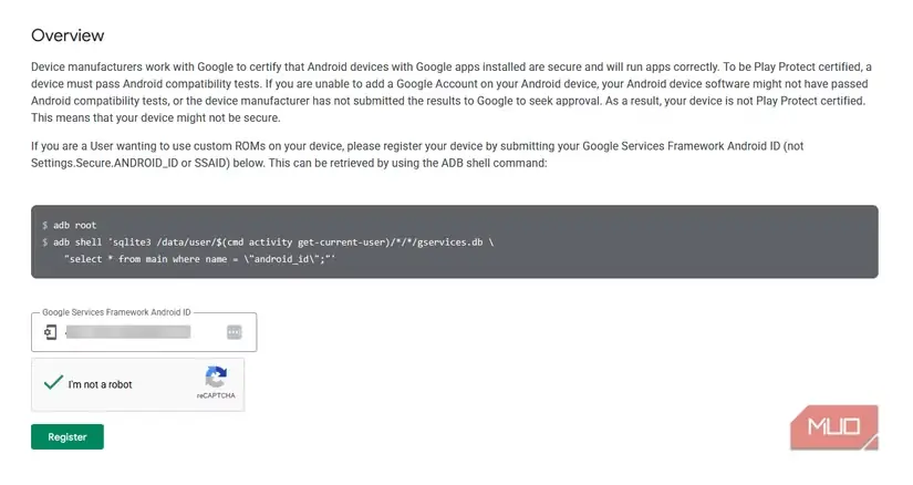 صفحهٔ ثبتنام Android بدون گواهی Google