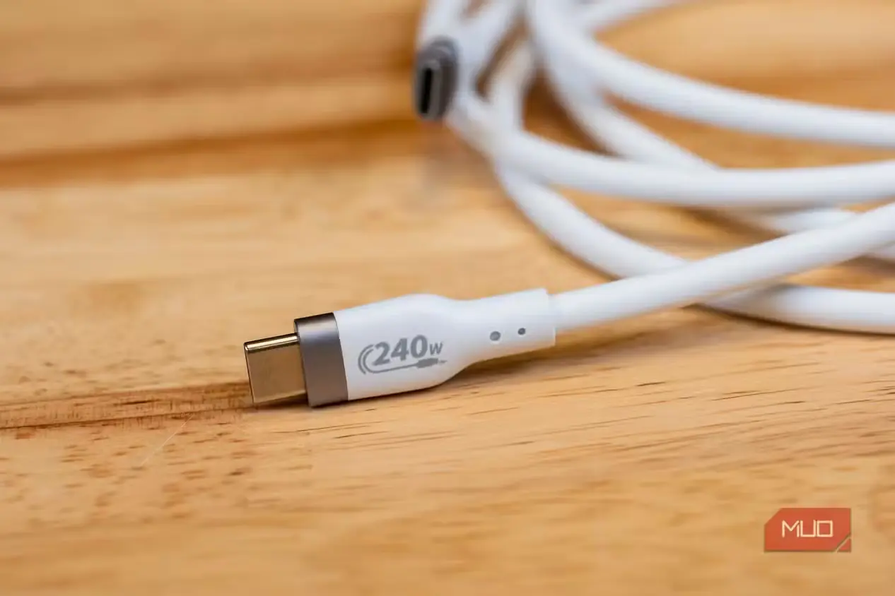 نمای نزدیک کابل USB-C به USB-C سیلیکونی HYPER HyperJuice 240W