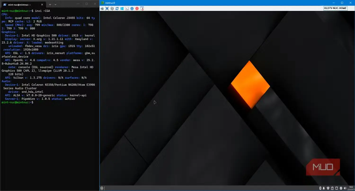 نشست SSH و VNC در Linux Mint با نمایش مشخصات سیستم