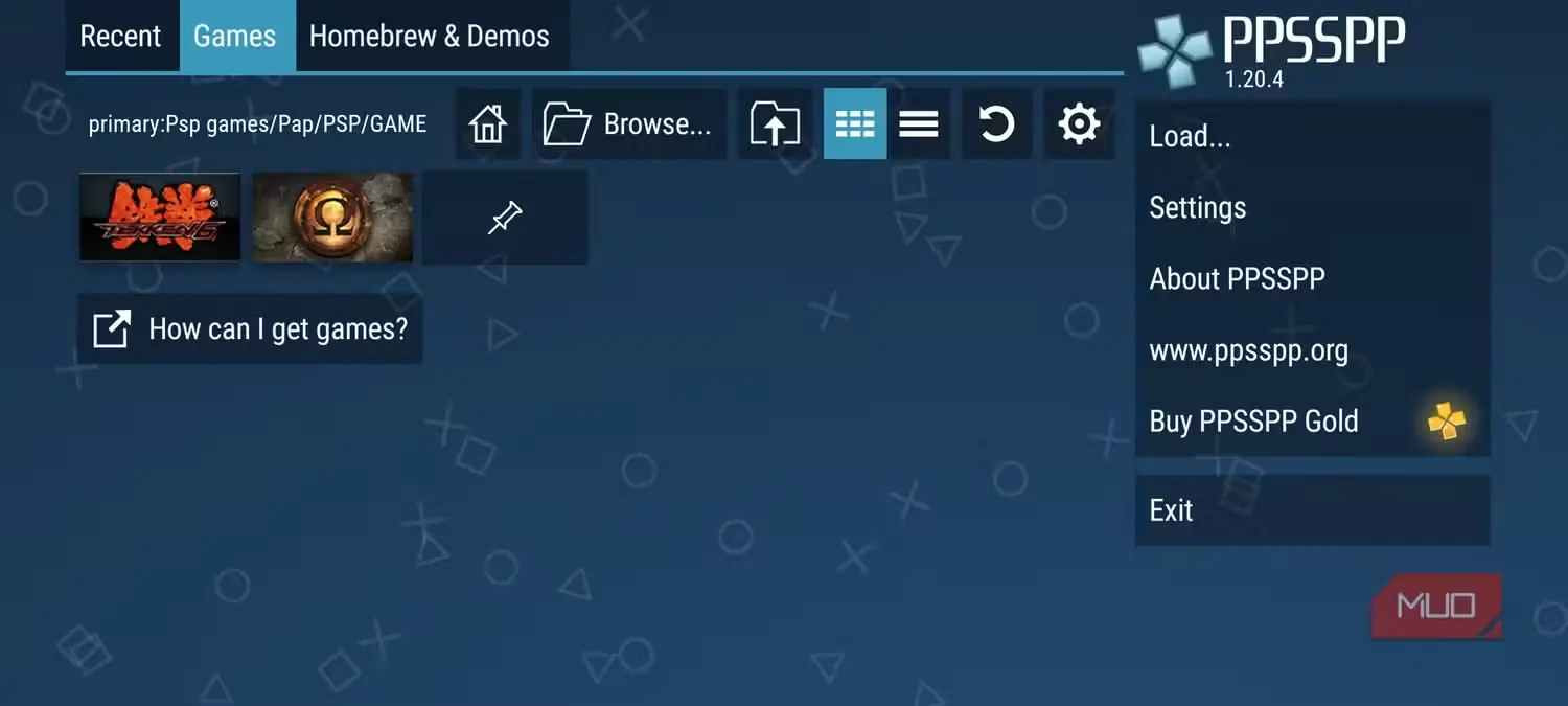 رابط کاربری اپلیکیشن PPSSPP