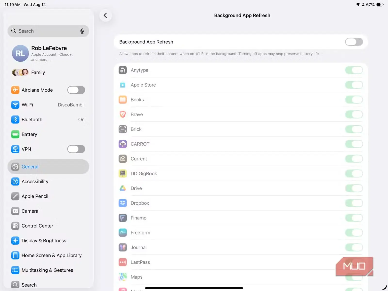 نوjours refresh اپ در پسزمینه خاموش