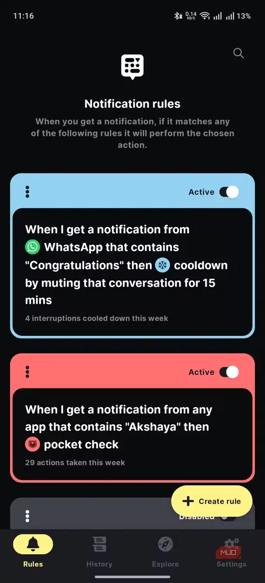 BuzzKill نمایش رابط کاربری اصلی با قوانین