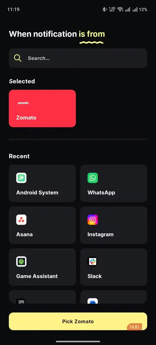 BuzzKill نمایش گزینه انتخاب اپلیکیشن