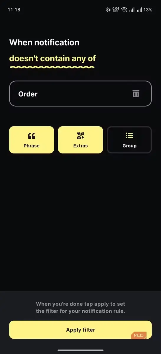BuzzKill نمایش گزینه انتخاب معیارها