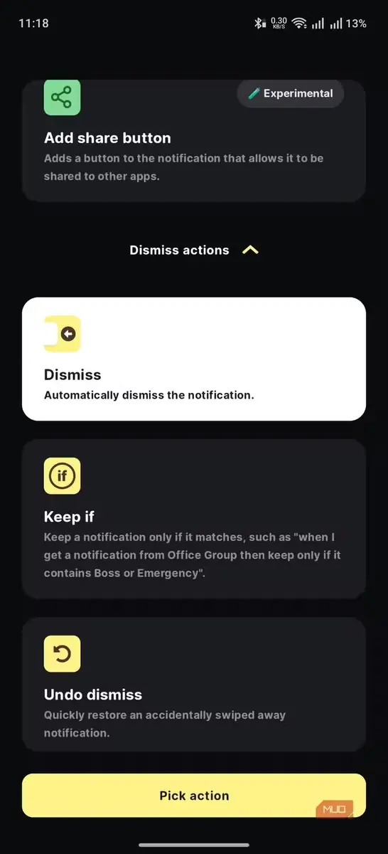 BuzzKill نمایش رابط انتخاب عمل