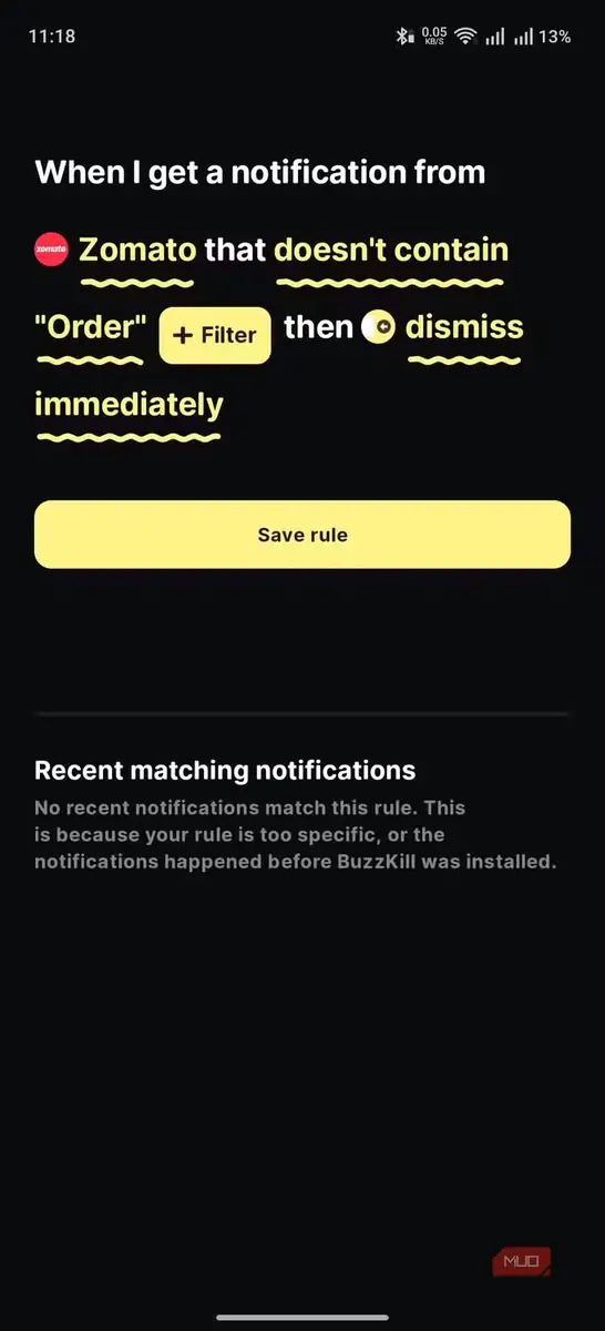 BuzzKill نمایش خلاصه قانون