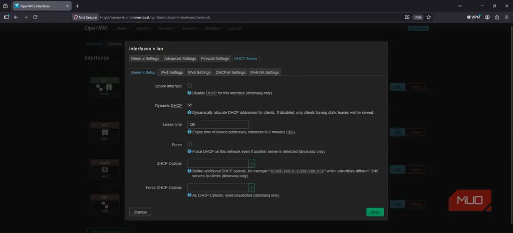 تنظیمات کلی DHCP LAN اوپنورت
