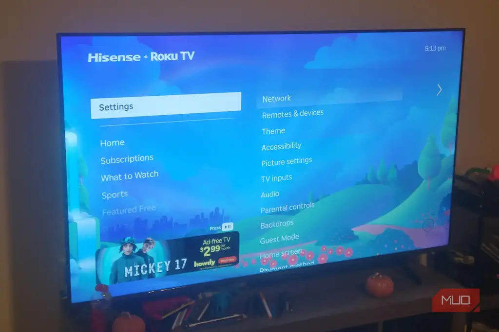 منوی تنظیمات Roku در تلویزیون