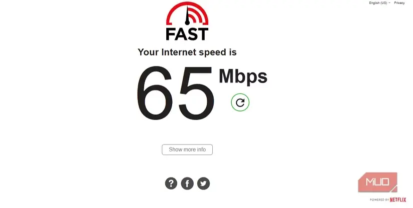 نتیجه آزمون سرعت Fast.com