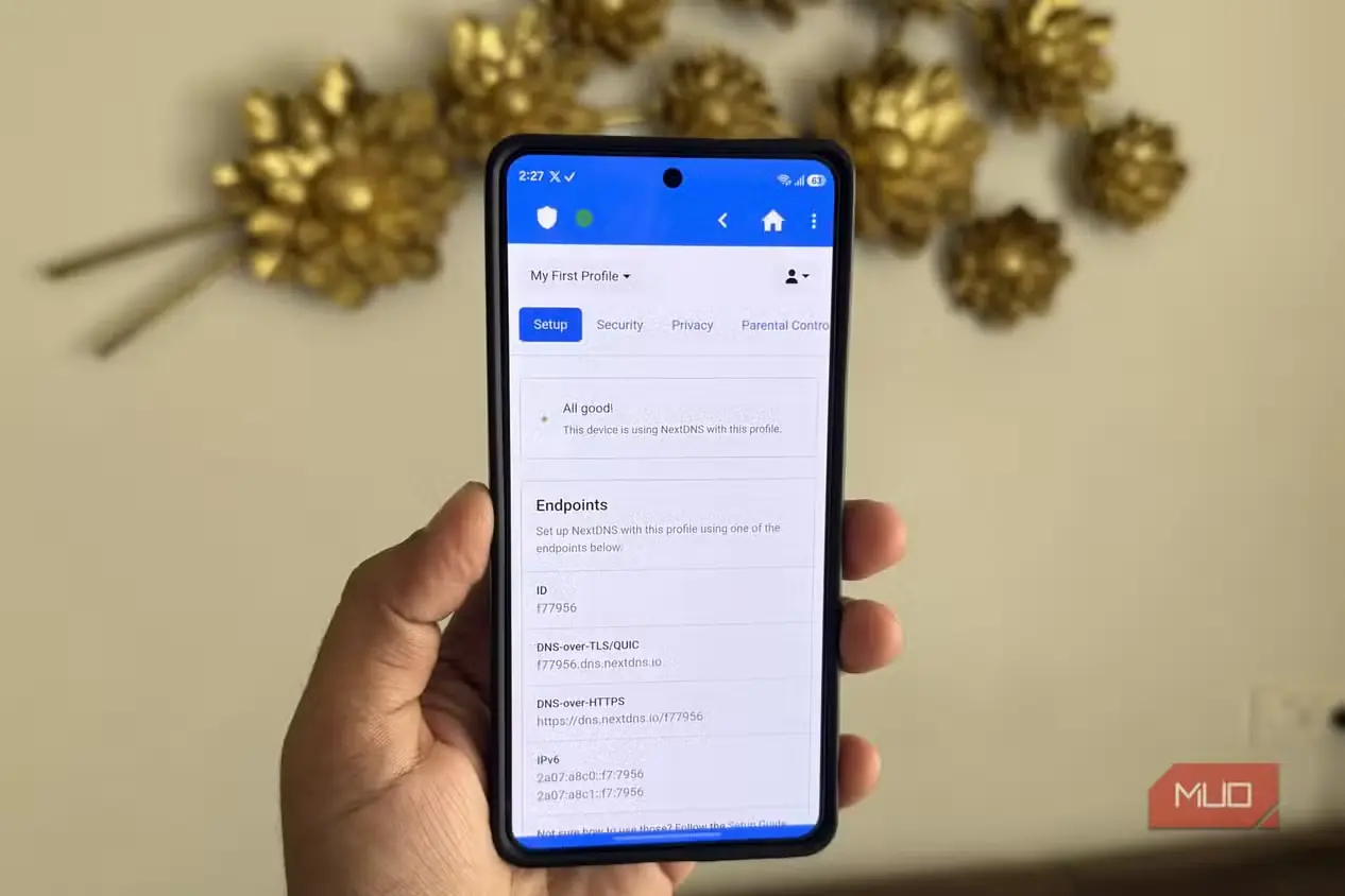 صفحهٔ اصلی برنامهٔ NextDNS Manager روی Android