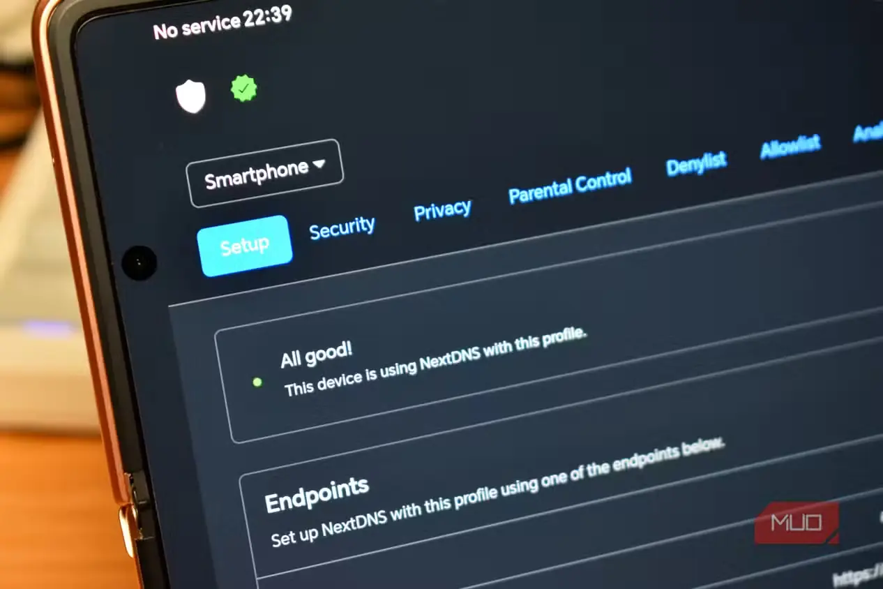 NextDNS فعال‌شده در پروفایل