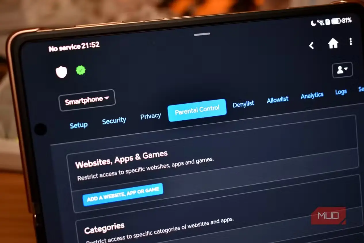 برگهٔ کنترل والدین NextDNS در Android
