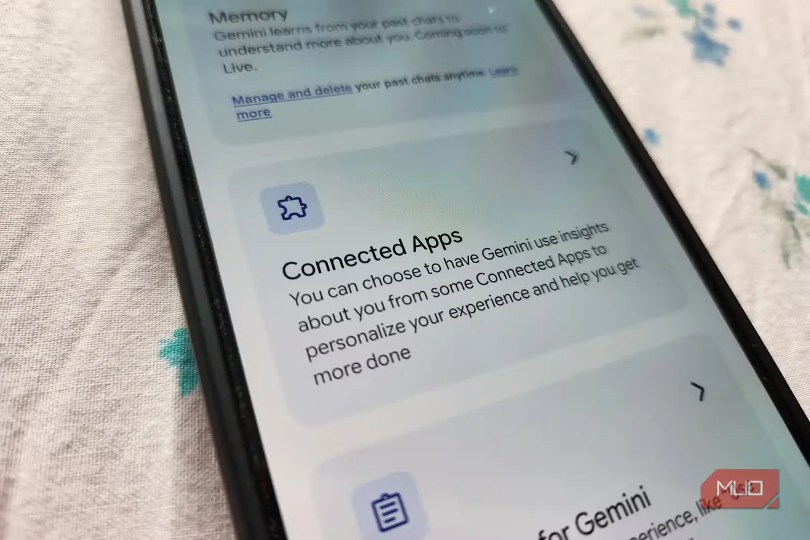 منوی برنامههای متصل در Gemini برای اندروید