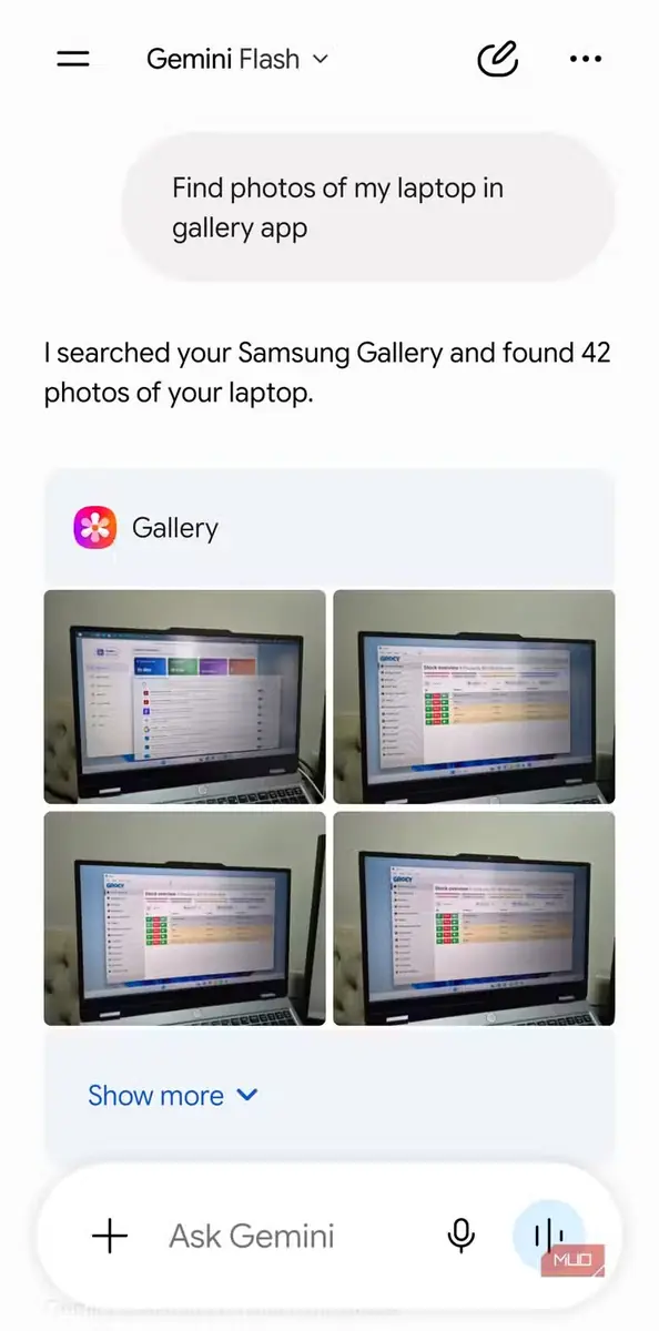 گفتگوی Gemini با برنامه Samsung Gallery