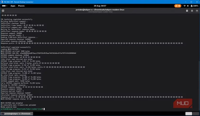 تلاش برای راهاندازی و برقراری ارتباط با آداپتور اینترنت همراه در Fedora Linux