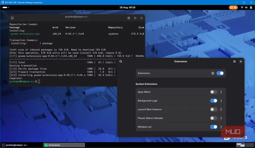 فرایند نصب افزونههای GNOME در Fedora Workstation