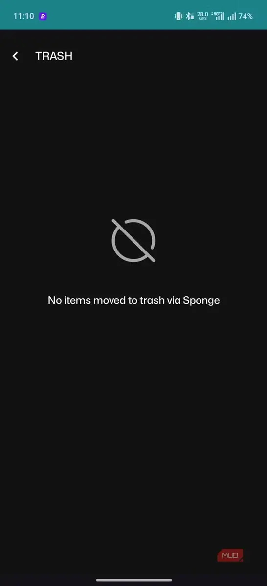 برنامه Sponge در حال نمایش پوشه سطل زباله