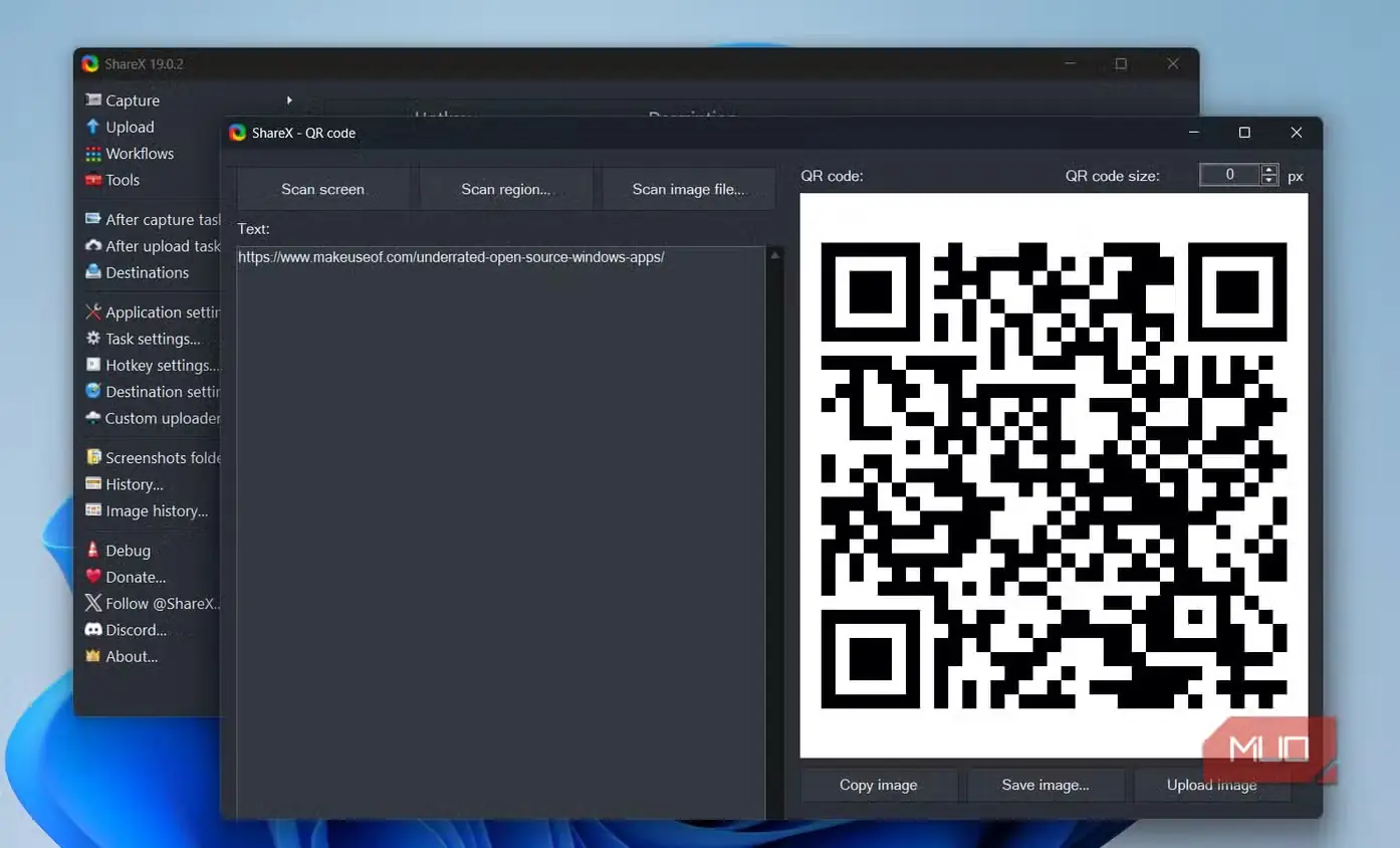 ابزار اسکن بارکد QR در ShareX