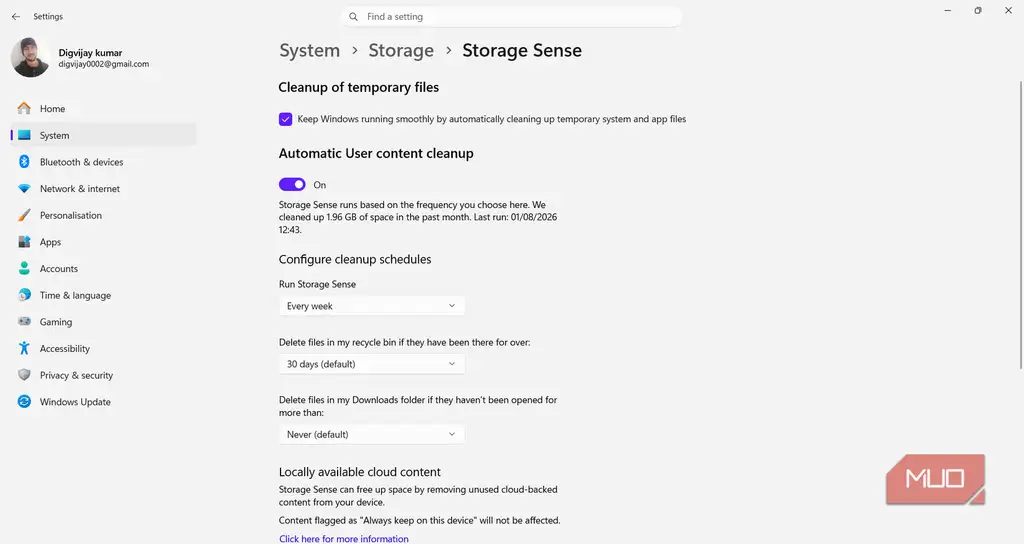 خودکارسازی پاکسازی فایلهای موقت با Storage Sense