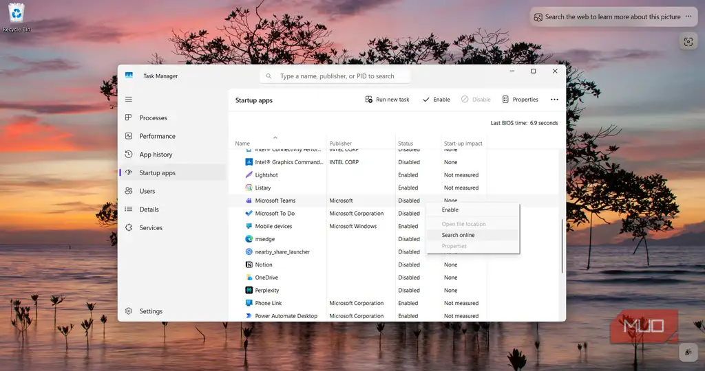 بررسی یک برنامه ناآشنای راهاندازی در Task Manager