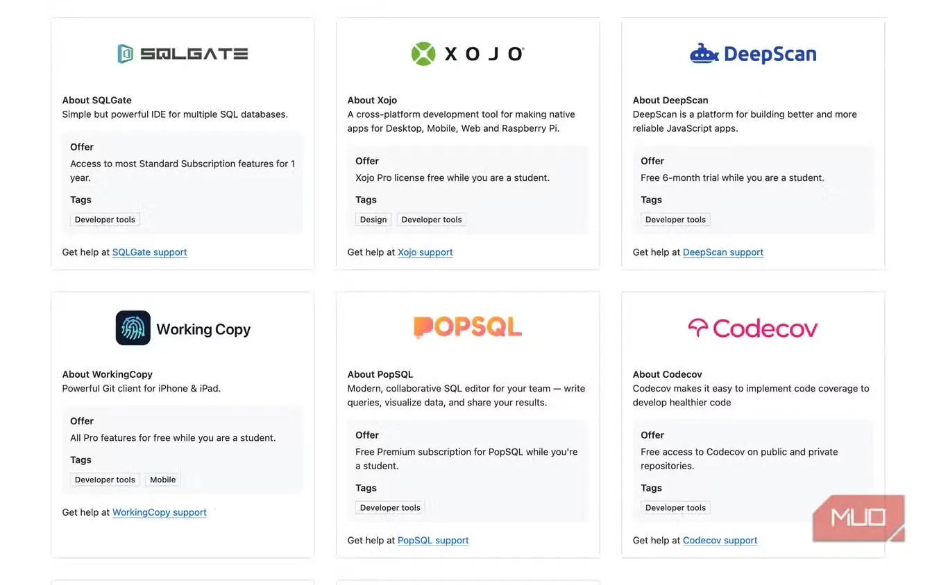 پیشنهادهای ابزارهای بیشتر شامل SQLGate، Xojo، DeepScan، Working Copy، PopSQL و Codecov