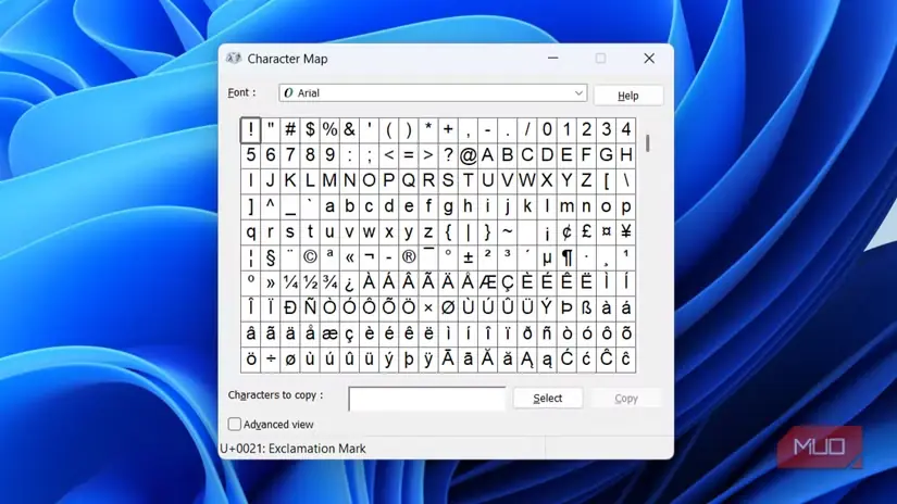 نقشهٔ نویسهها در ویندوز ۱۱