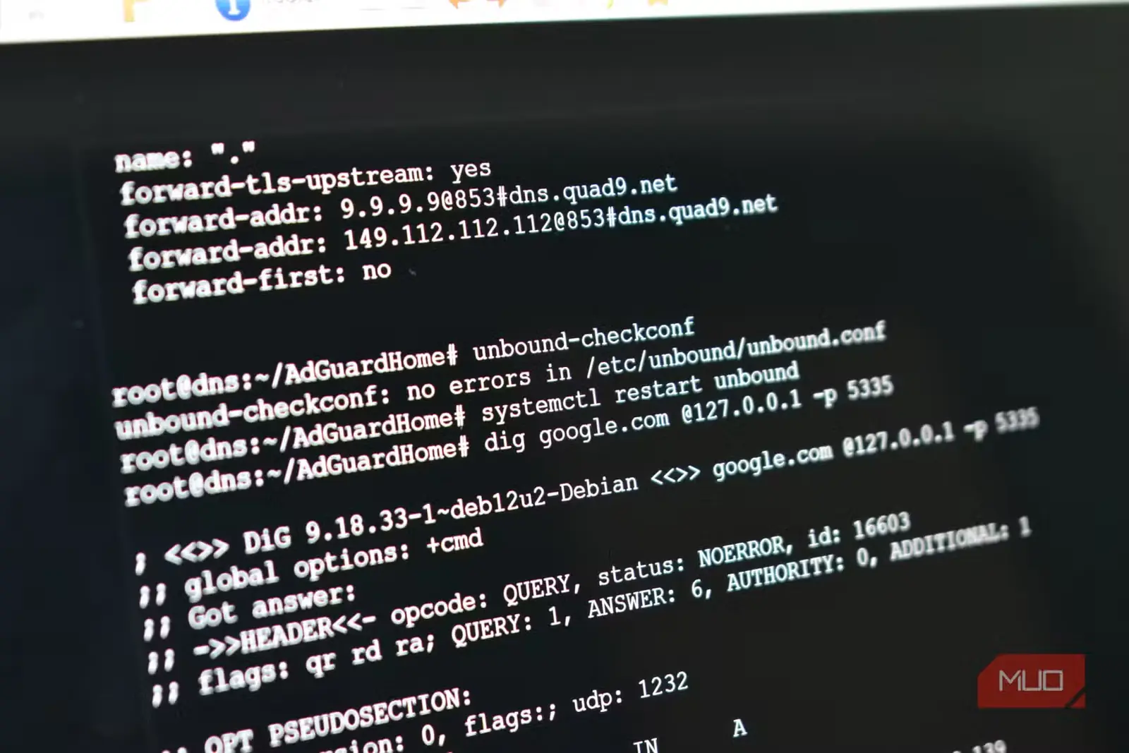 تنظیمات DNS کواد۹ در ترمینال برای پروکسموکس