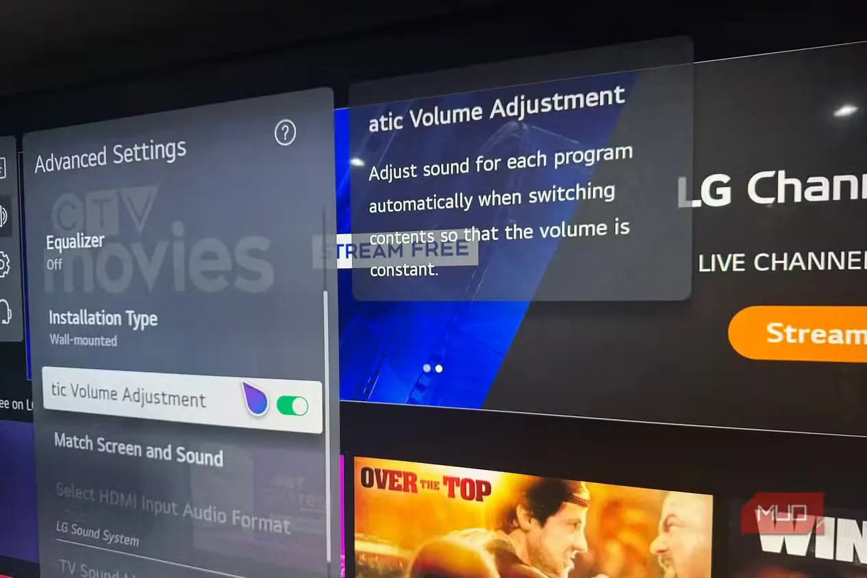 گزینه تنظیم خودکار صدا در تنظیمات تلویزیون LG